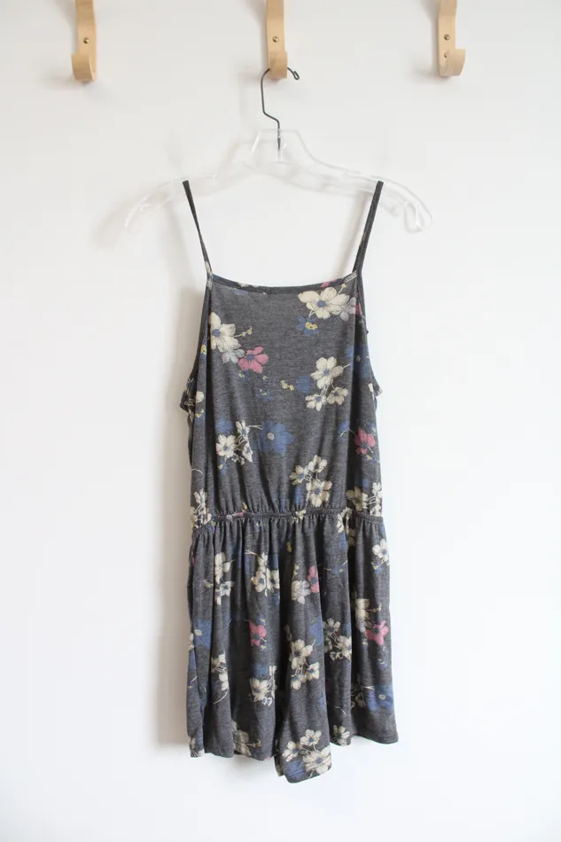 Ginger G Ruffle Gray Floral Romper L Ginger G Rings
