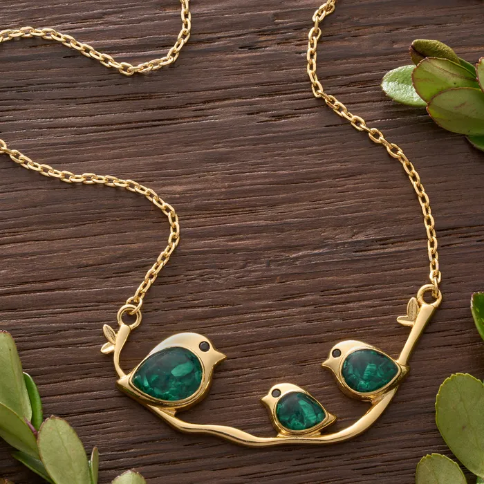Gold Triple Malachite Birdie Branch Necklace Chadds Ford Jewelry Necklaces