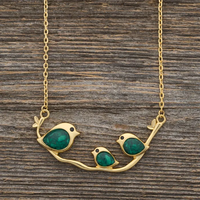 Gold Triple Malachite Birdie Branch Necklace Chadds Ford Jewelry Necklaces