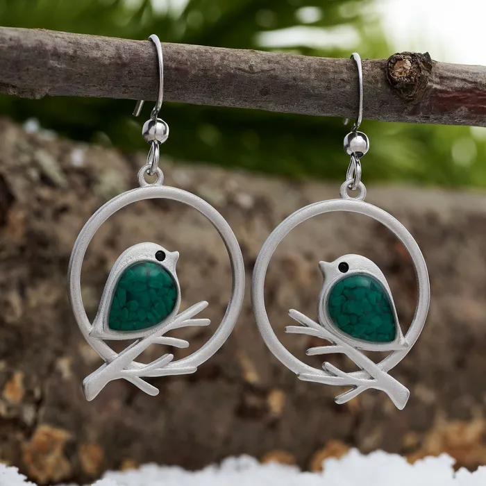 Green Glass Birdie Branch Gift Set Chadds Ford Jewelry Earrings