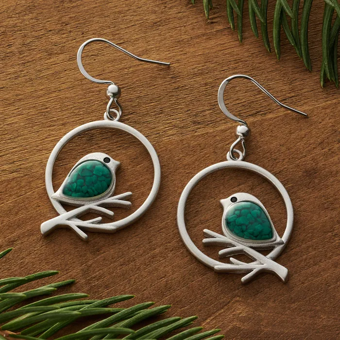 Green Glass Birdie Branch Gift Set Chadds Ford Jewelry Earrings