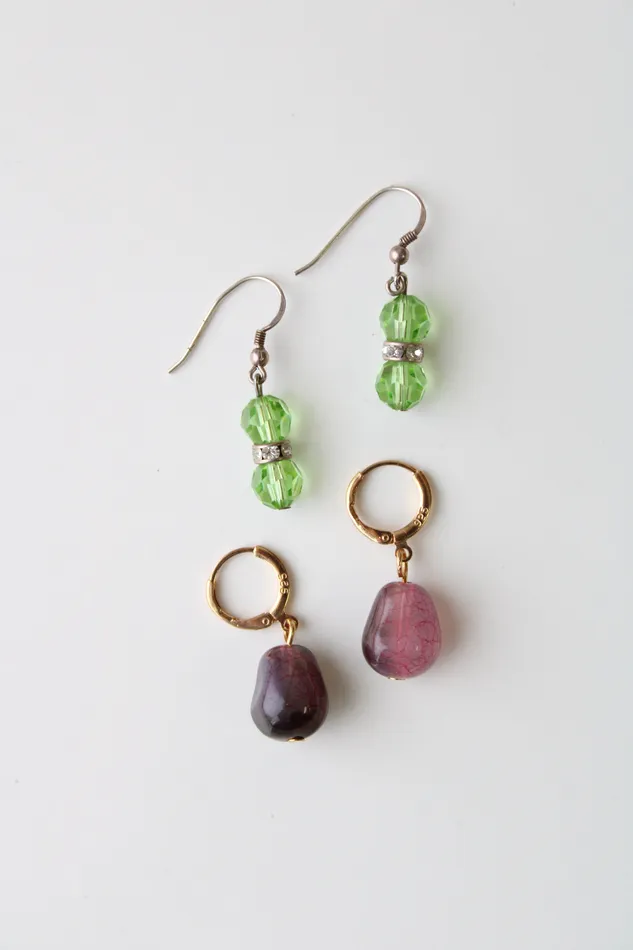 Green Pink Dangle Earring Pair Jubilee Thrift Earrings