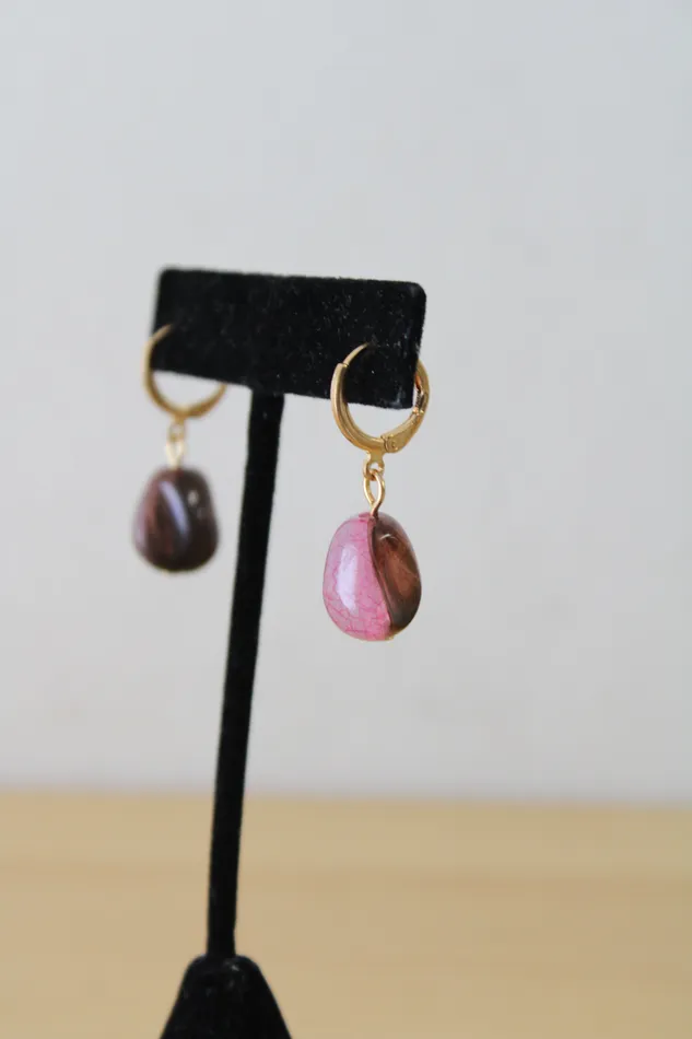 Green Pink Dangle Earring Pair Jubilee Thrift Earrings