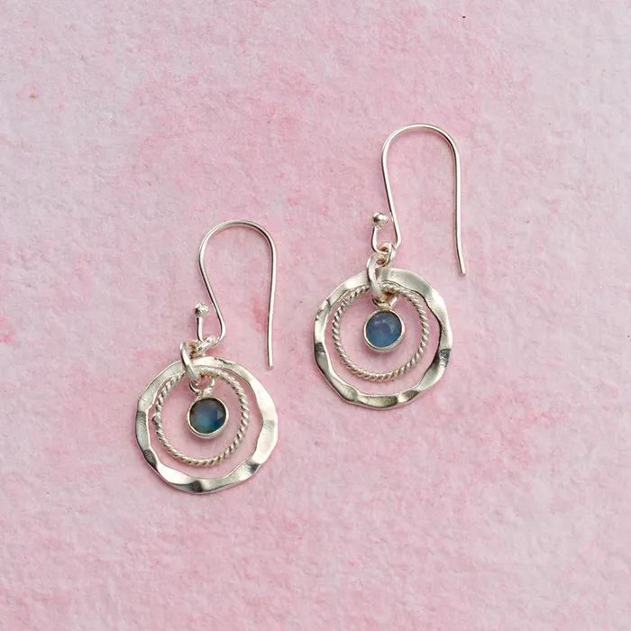Hammered Sterling Silver and Apatite Earrings Tiger Mountain Earrings