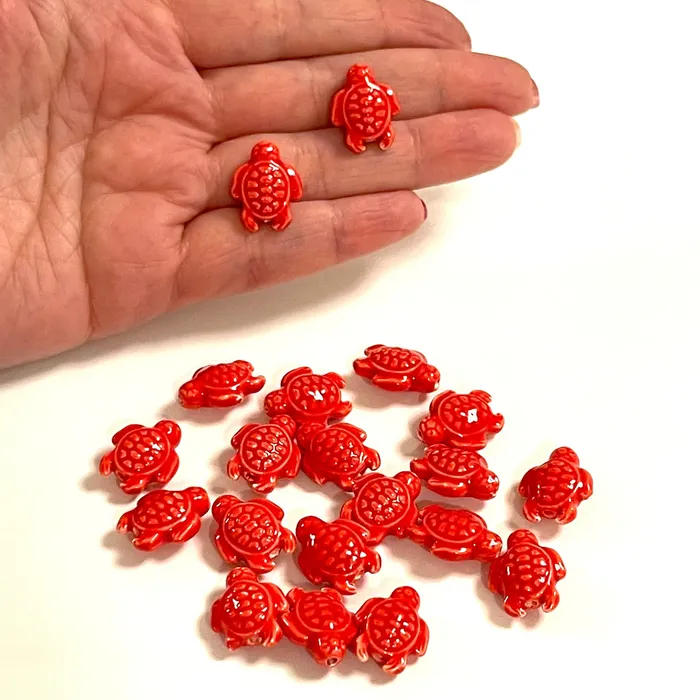 Hand Made Ceramic Red Turtle Charms 5 pcs in a pack Peppy Beads Earrings