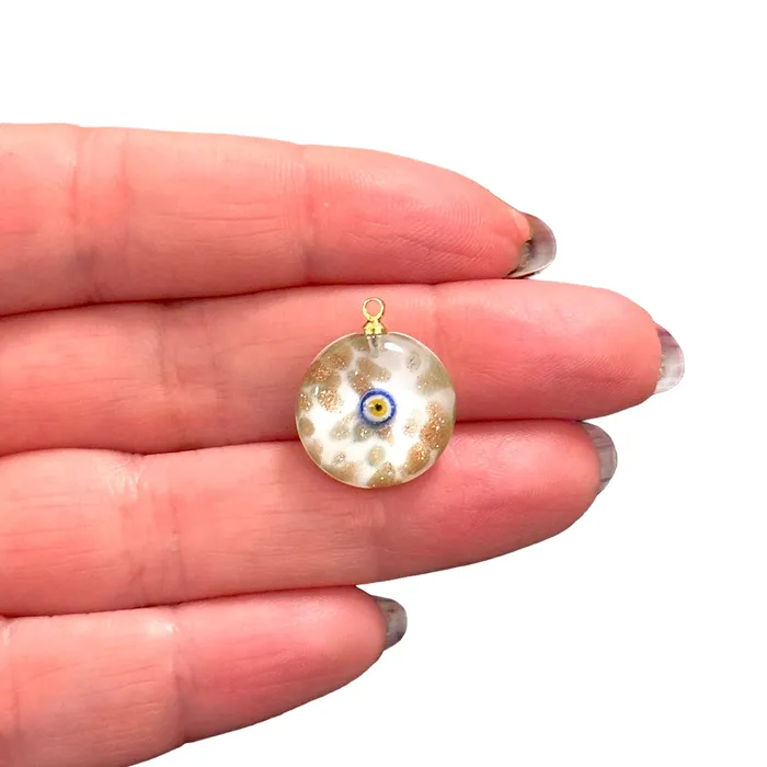 Hand Made Murano Glass Evil Eye Charm With 24Kt Gold Plated Pin Peppy Beads Necklaces Hand Made Murano Glass Evil Eye Charm With 24Kt Gold Plated Pin Peppy Beads Necklaces