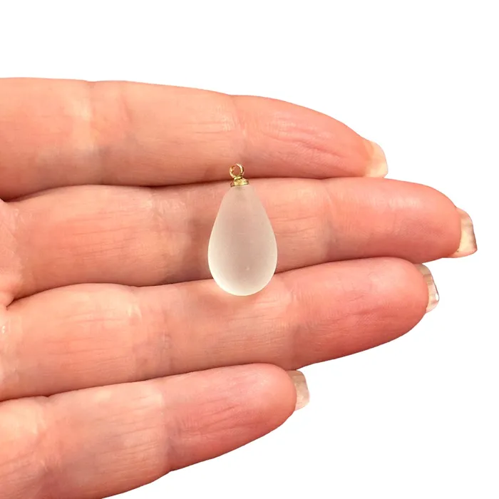Hand Made Murano Glass Frosted Drop Charm With 24Kt Gold Plated Pin Peppy Beads Earrings