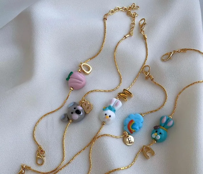 Hand Made Murano Glass Lt Blue Heart Charm Peppy Beads Charm Necklaces