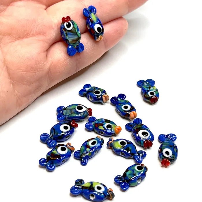 Hand Made Murano Glass Navy Fish Charms 2 pcs in a pack Peppy Beads Earrings