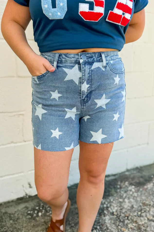 Haptics Earrings Off To The Fireworks Star Denim Shorts