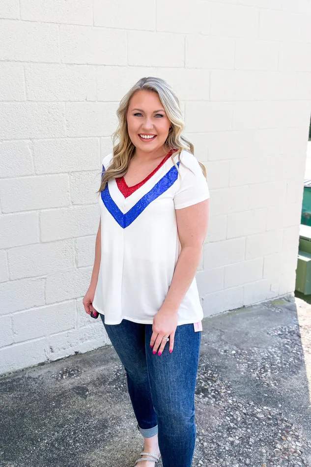 Haptics Rings Feeling Red White and Blue Sequin Top