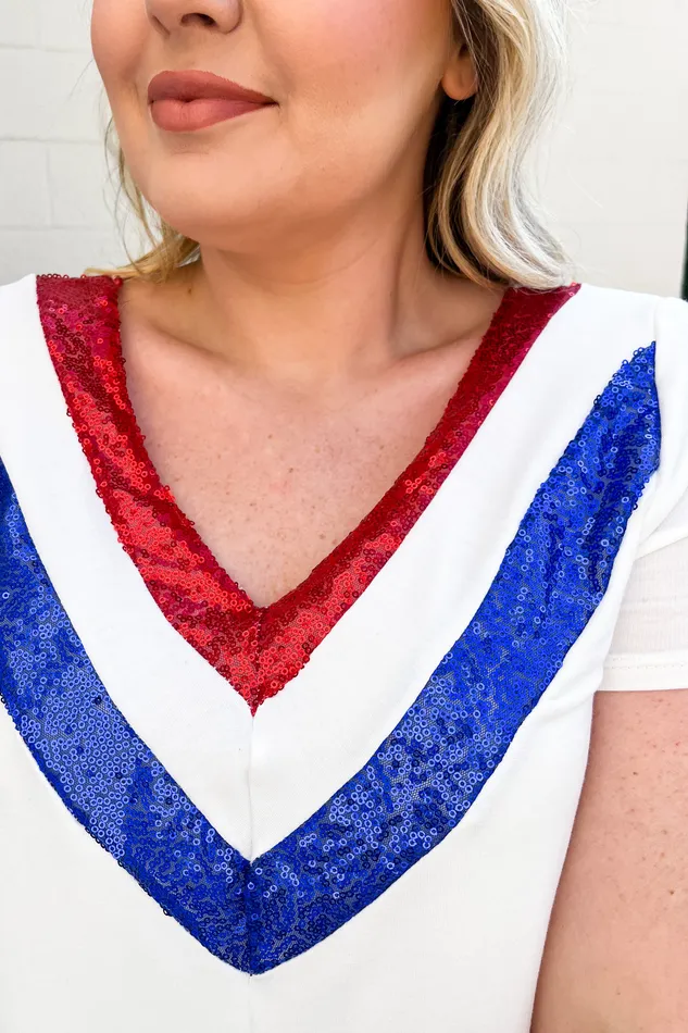 Haptics Rings Feeling Red White and Blue Sequin Top