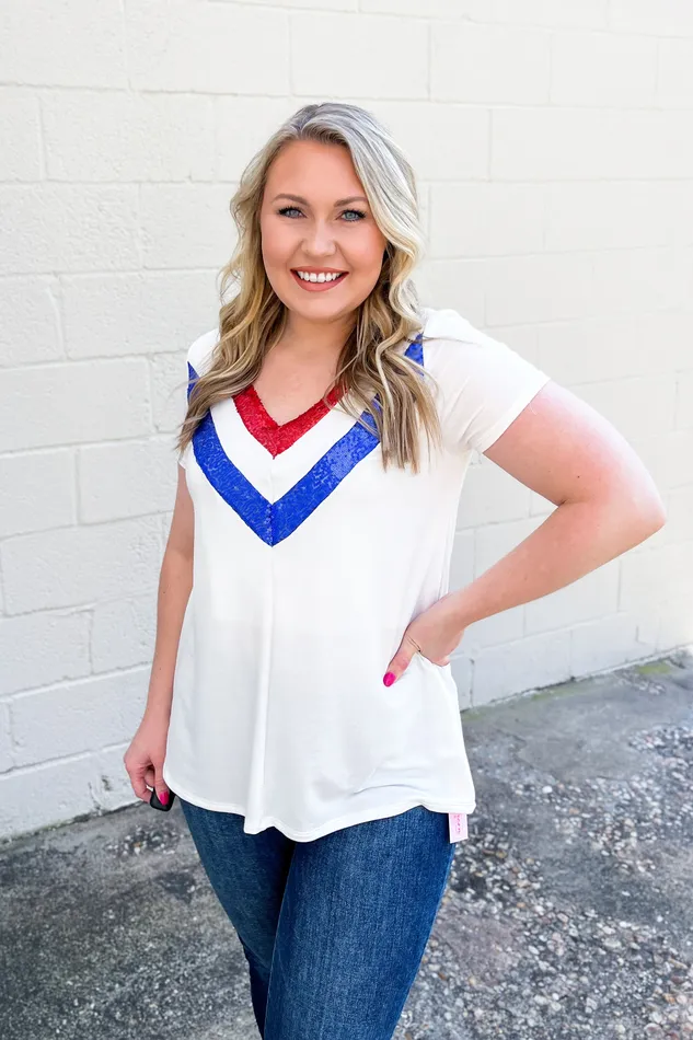 Haptics Rings Feeling Red White and Blue Sequin Top