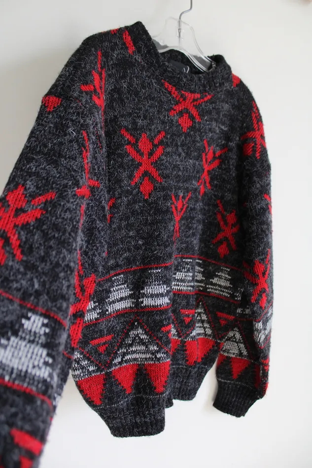 Hawk Creek Vintage Gray Red Patterned Sweater 1214 Hawk Creek Earrings