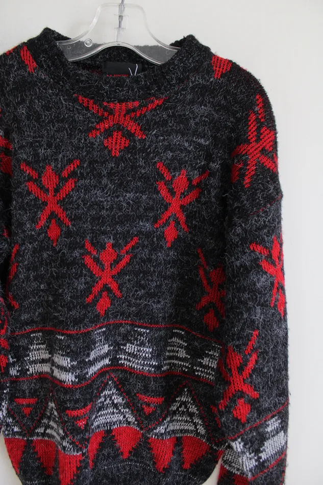 Hawk Creek Vintage Gray Red Patterned Sweater 1214 Hawk Creek Earrings