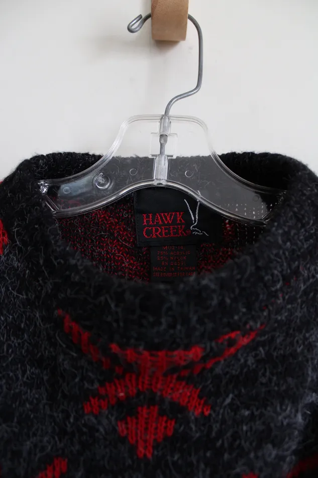 Hawk Creek Vintage Gray Red Patterned Sweater 1214 Hawk Creek Earrings