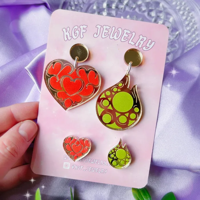 Heart Container Stamina Vessel Acrylic Dangle Earrings Studs Keychains Pins KGF Jewelry Earrings
