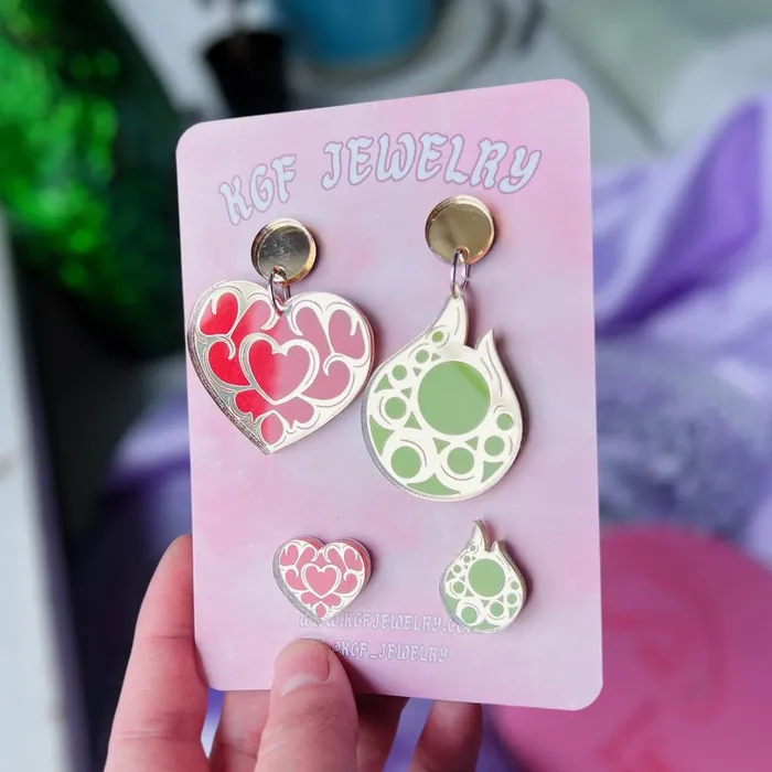 Heart Container Stamina Vessel Acrylic Dangle Earrings Studs Keychains Pins KGF Jewelry Earrings Heart Container Stamina Vessel Acrylic Dangle Earrings Studs Keychains Pins KGF Jewelry Earrings