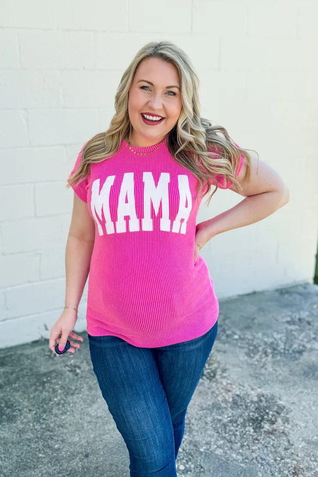Heimish Earrings Mama Ribbed Top Hot Pink