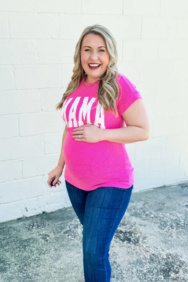 Heimish Earrings Mama Ribbed Top Hot Pink