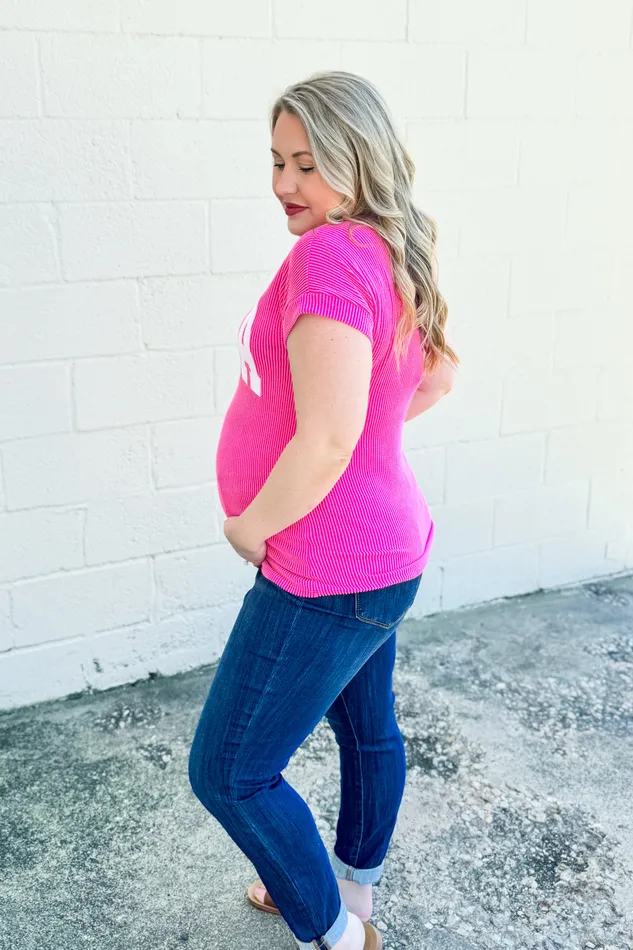 Heimish Earrings Mama Ribbed Top Hot Pink