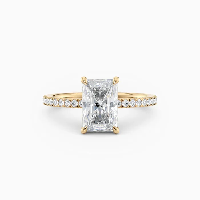 Honey Jewelry Co Rings Willow Radiant Hidden Halo Engagement Ring with Pave Band Honey Jewelry Co Rings Willow Radiant Hidden Halo Engagement Ring with Pave Band