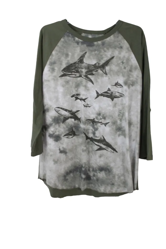 Hybrid Company Earrings NEW Hybrid Apparel Green Shark Baseball Tee 2XL