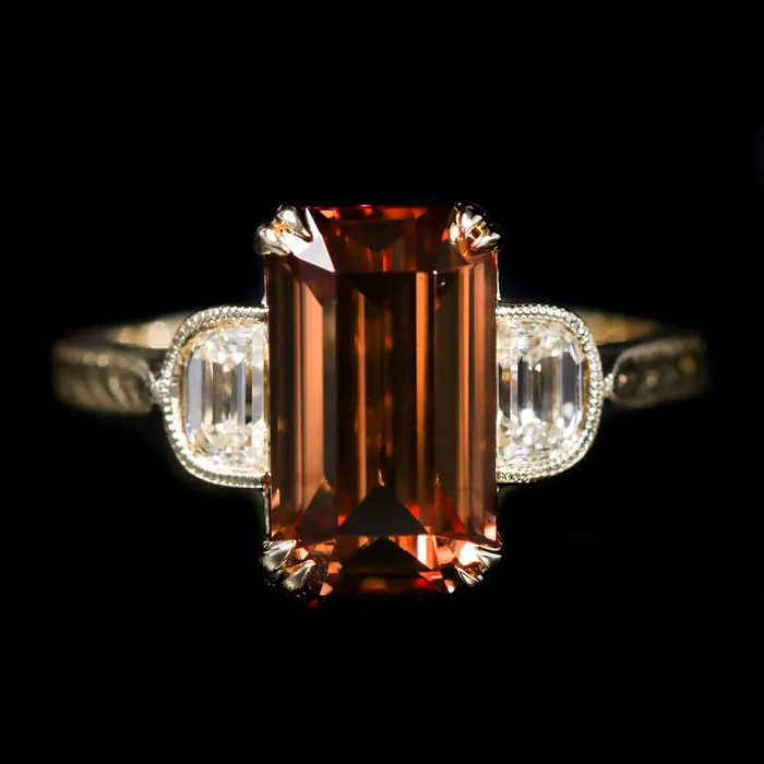 Immaculate Jewelry Rings 14K Yellow Gold 543 Carat Brown Zircon and Diamond Ring