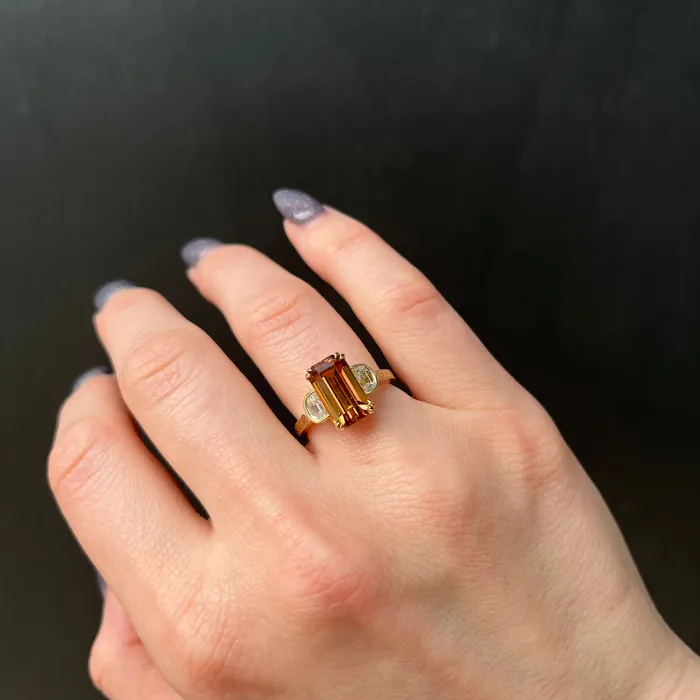 Immaculate Jewelry Rings 14K Yellow Gold 543 Carat Brown Zircon and Diamond Ring