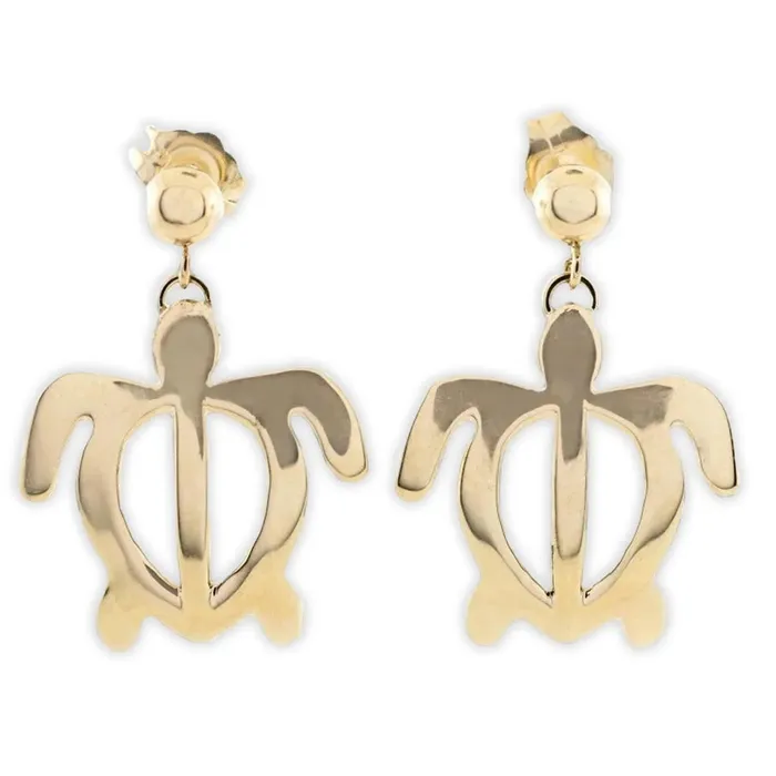 Island Fine Jewelry Earrings 14K Gold Petro Honu Dangle Earrings with Push Back Closures