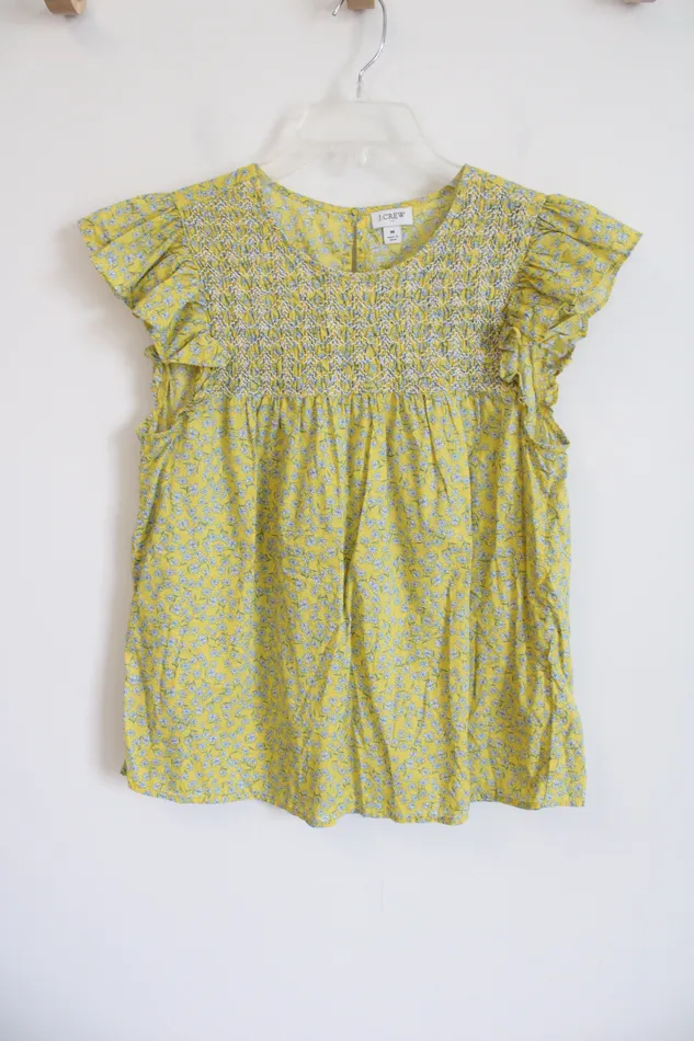 JCrew Yellow Floral Cotton Smocked Top M JCrew Rings