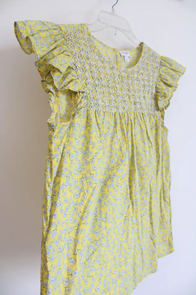 JCrew Yellow Floral Cotton Smocked Top M JCrew Rings