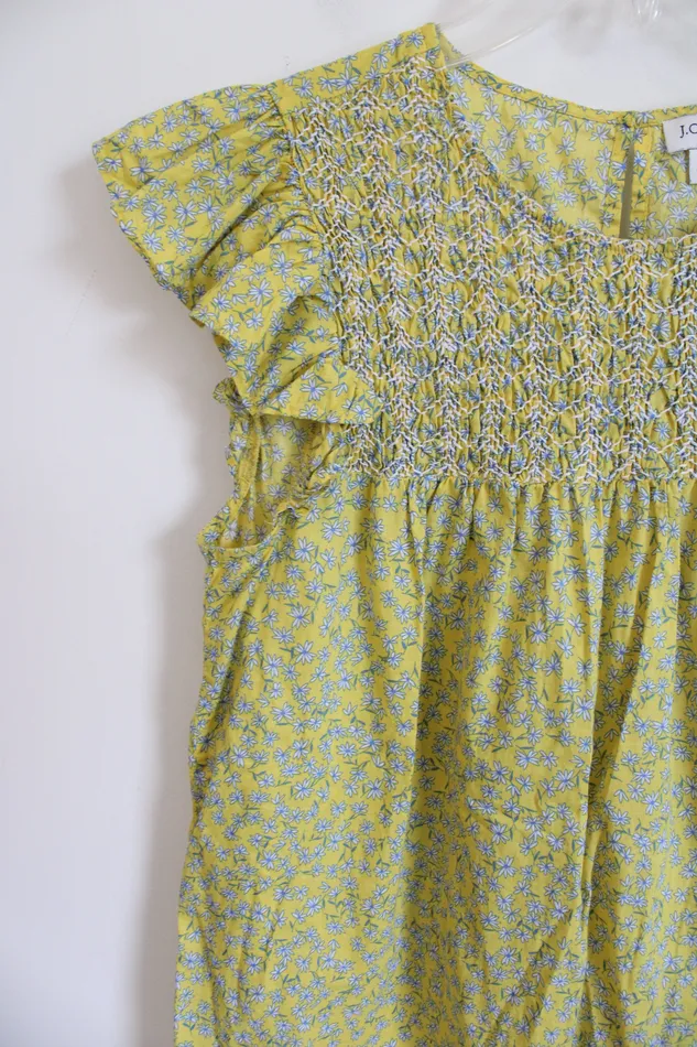JCrew Yellow Floral Cotton Smocked Top M JCrew Rings