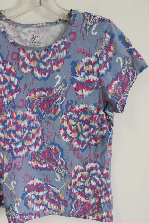 JJill Short Sleeve Fitted Tee Blue Patterned Top L JJill Rings