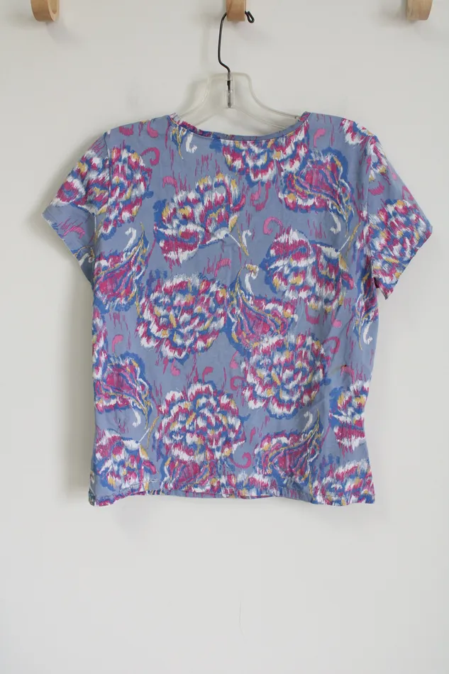 JJill Short Sleeve Fitted Tee Blue Patterned Top L JJill Rings