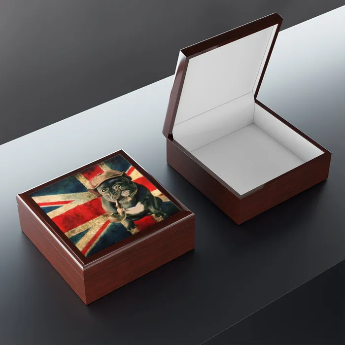 Jewelry Box Keepsake Box French Bulldog with Pipe Lacquer Box Portraits by NC Necklaces