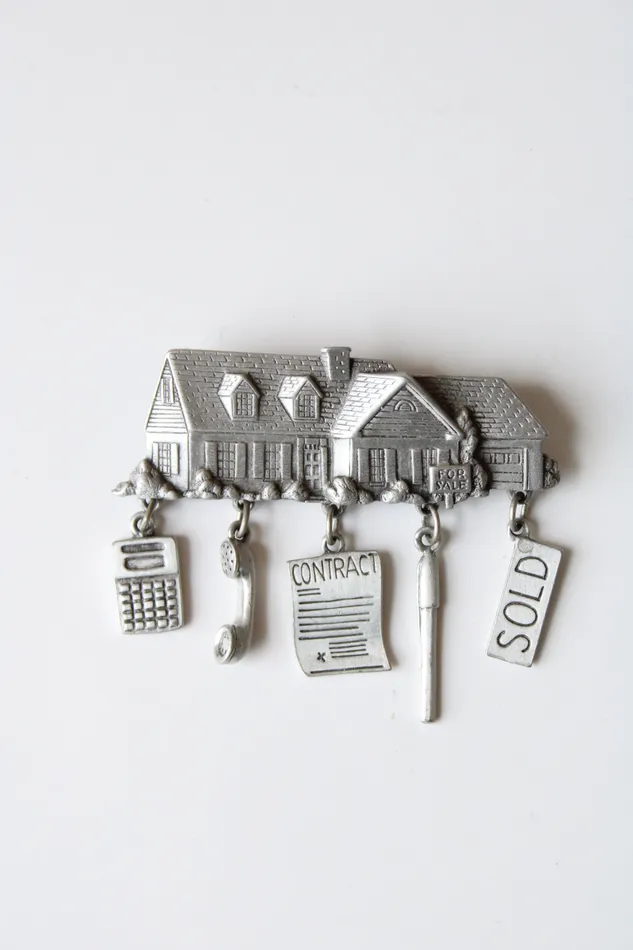JJ Charm Necklaces JJ Real Estate Realtor Pewter Silver Charm Pin