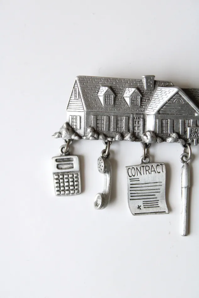 JJ Charm Necklaces JJ Real Estate Realtor Pewter Silver Charm Pin