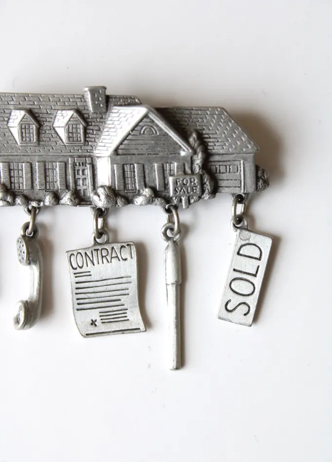 JJ Charm Necklaces JJ Real Estate Realtor Pewter Silver Charm Pin