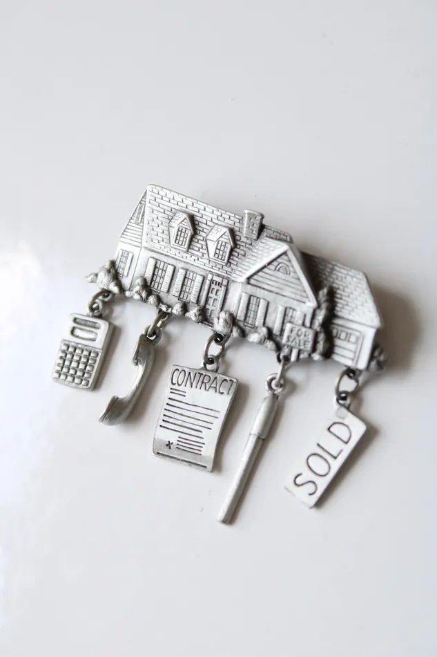 JJ Charm Necklaces JJ Real Estate Realtor Pewter Silver Charm Pin