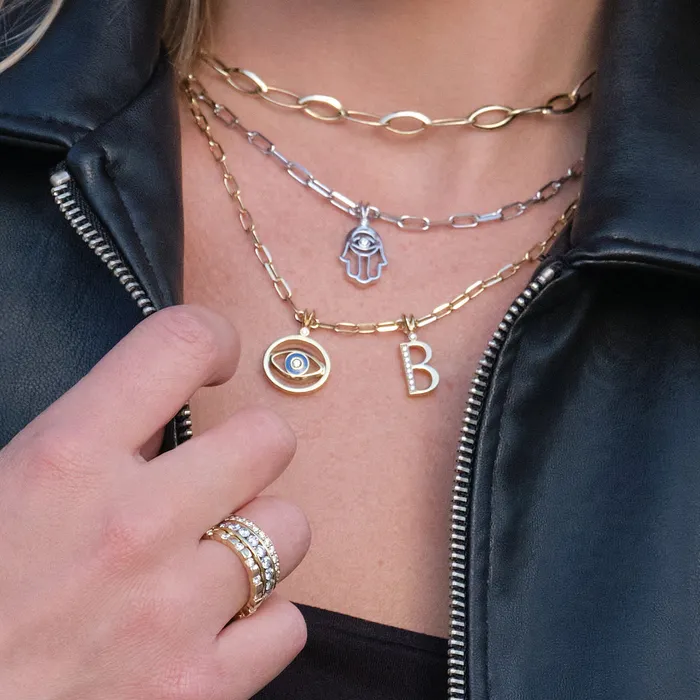 John Atencio Initial A Diamond Medallion Pendant Necklaces