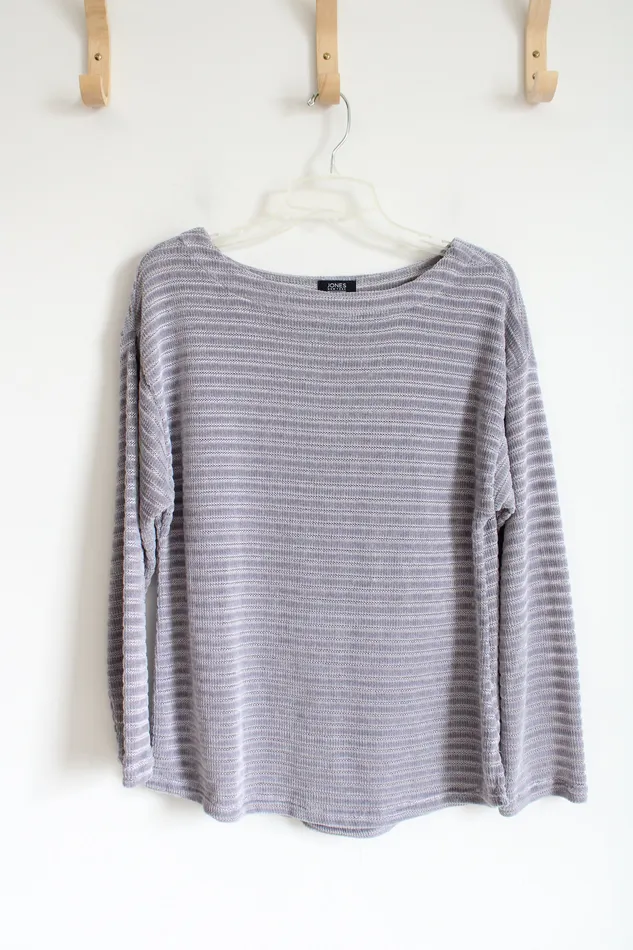 Jones New York Silver Ribbed Sweater Top M Jones New York Rings