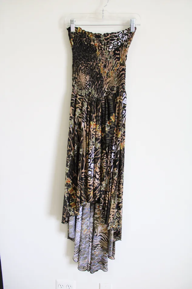 Jubilee Thrift Animal Print Smocked High Low Dress XS Earrings