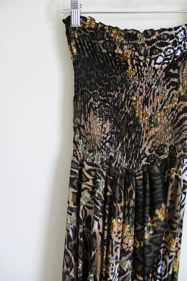 Jubilee Thrift Animal Print Smocked High Low Dress XS Earrings