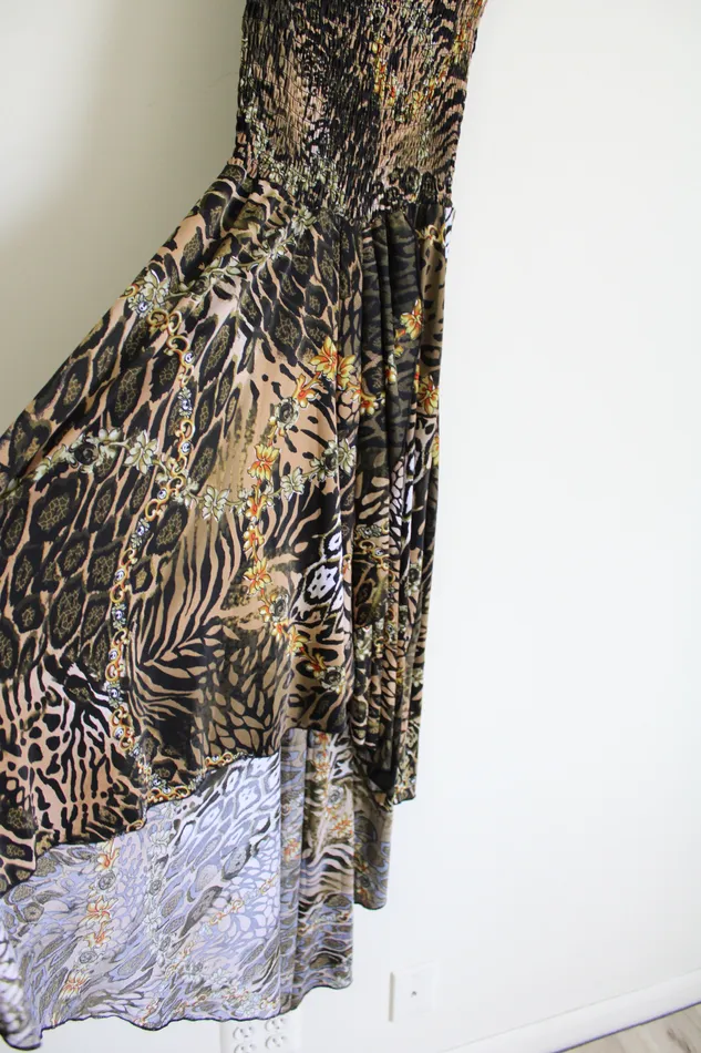 Jubilee Thrift Animal Print Smocked High Low Dress XS Earrings