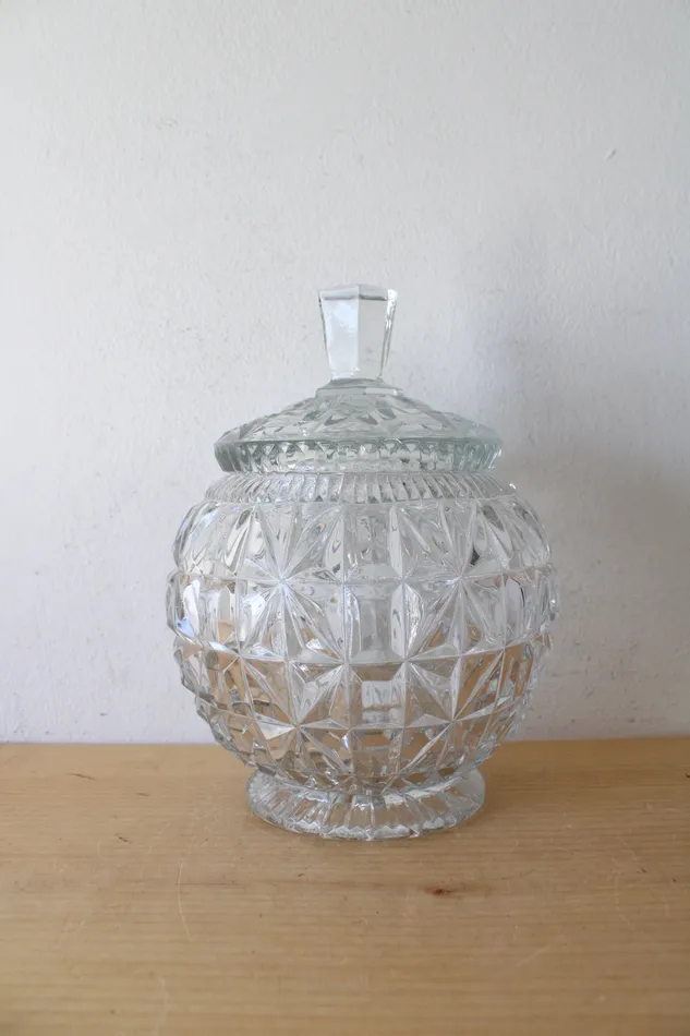 Jubilee Thrift Earrings Crystal Etched Glass Candy Dish