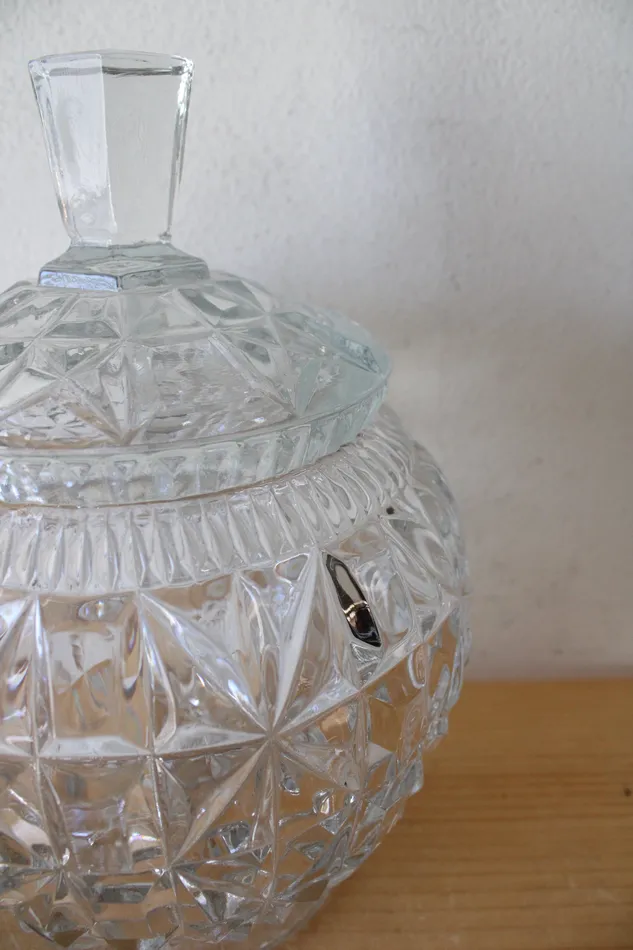 Jubilee Thrift Earrings Crystal Etched Glass Candy Dish