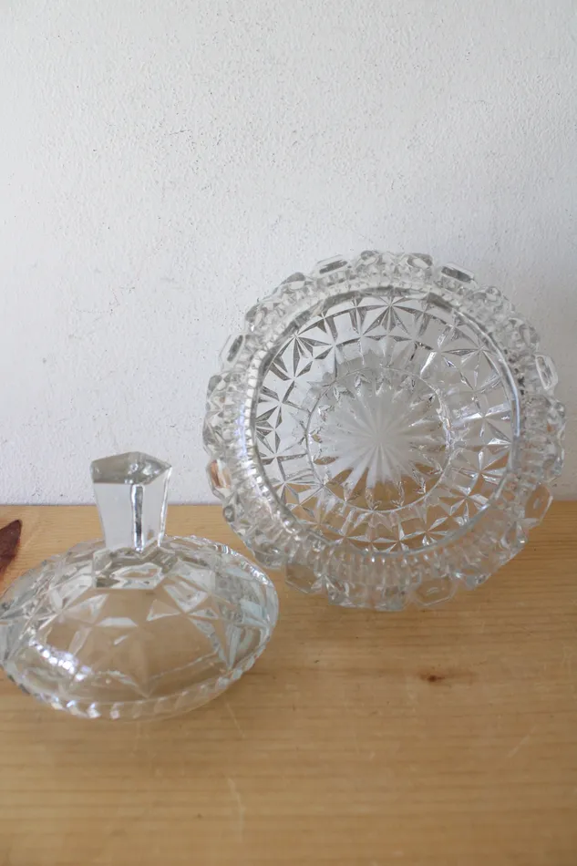 Jubilee Thrift Earrings Crystal Etched Glass Candy Dish