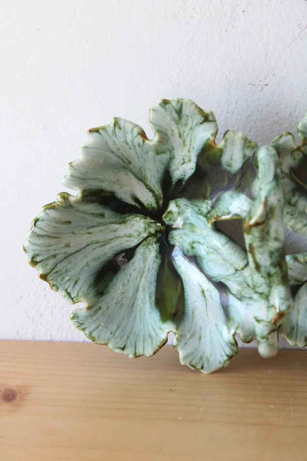 Jubilee Thrift Earrings Green Leaf Ceramic Divided Small Serving Dish W Handle