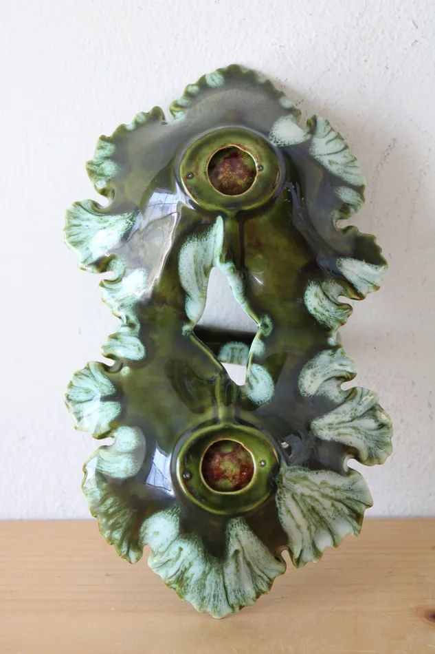 Jubilee Thrift Earrings Green Leaf Ceramic Divided Small Serving Dish W Handle